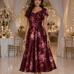 Burgundy Blossom Midi Dress