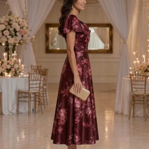 Burgundy Blossom Midi Dress