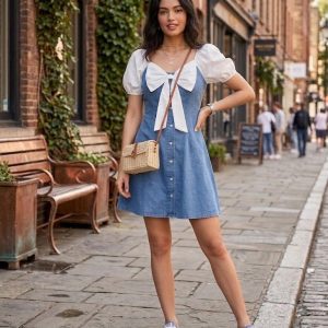 Denim Bow Mini Dress